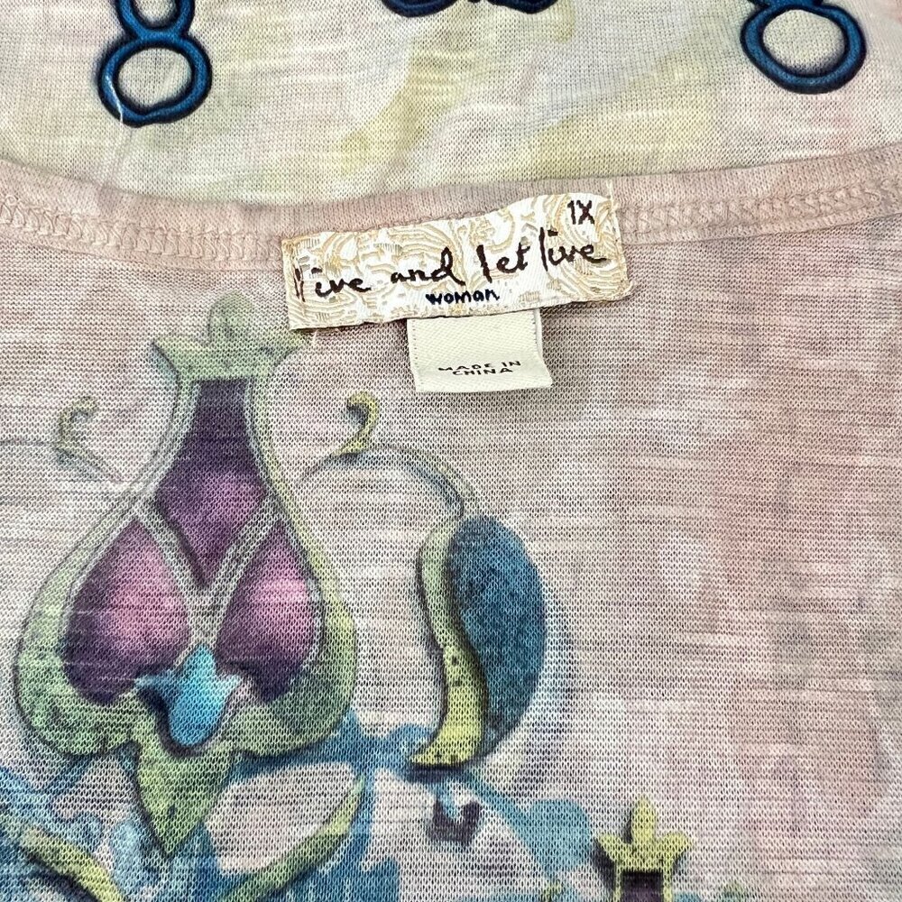 Live And Let Live Womens 1X Multicolor Embellished Top With Paisley Design - Picture 2 of 6